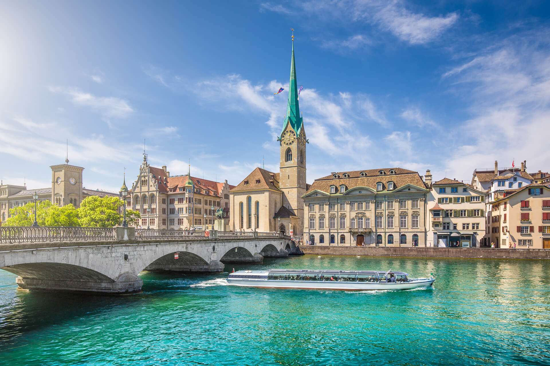 Excursion boat on river Limmat Canton of Zurich